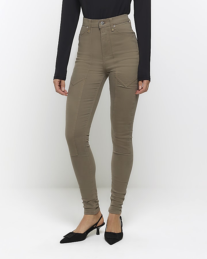 Khaki high waisted skinny jeans