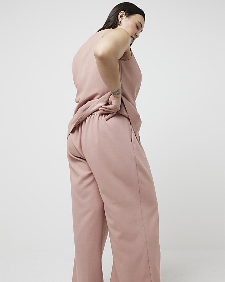 Plus pink pleated wide leg trousers