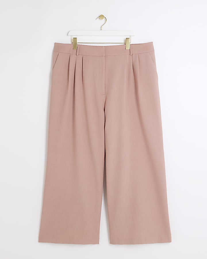 Plus pink pleated wide leg trousers