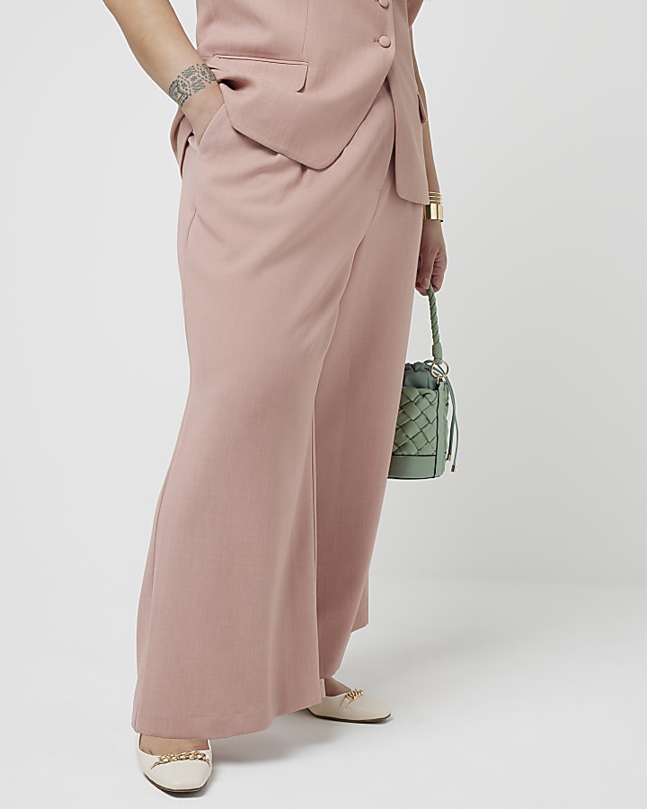 Plus pink pleated wide leg trousers