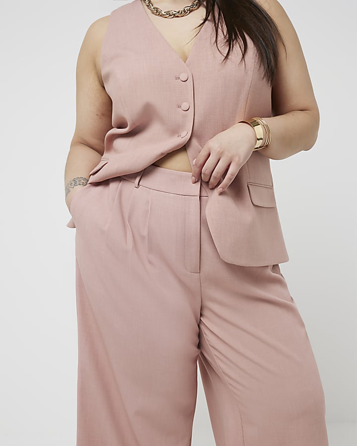 Plus pink pleated wide leg trousers