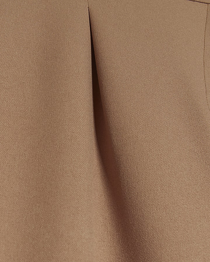 Beige asymmetric waist wide leg trousers