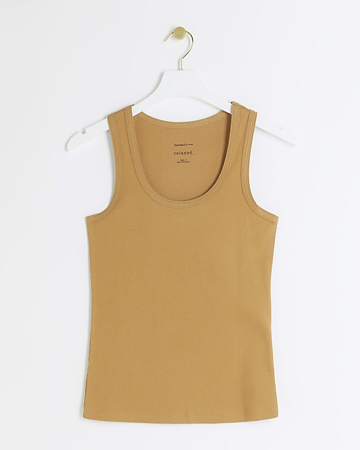 Brown scoop neck vest top