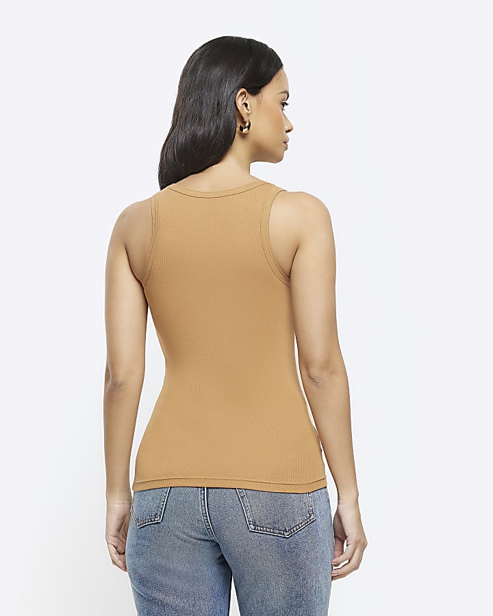 Brown scoop neck vest top