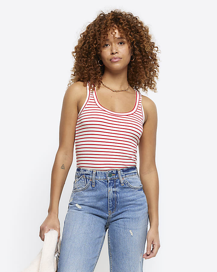 Red Stripe Scoop Neck Vest Top