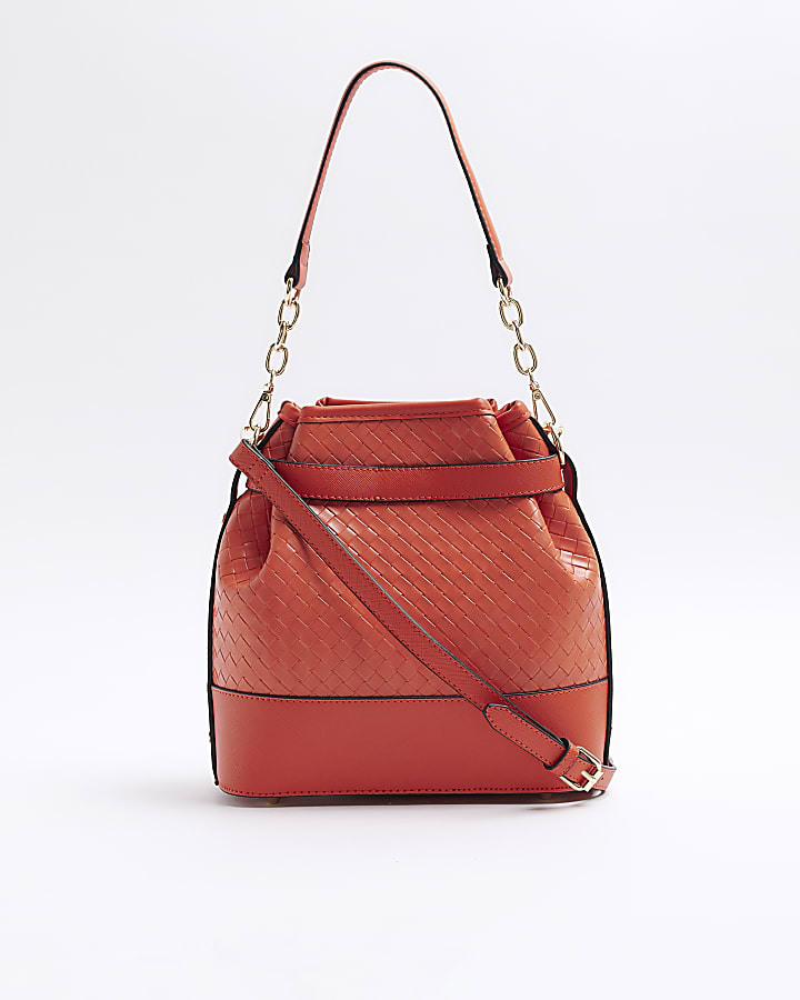 Orange weave bucket cross body bag