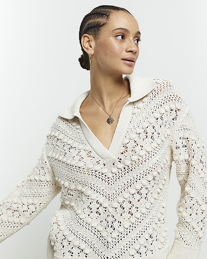 Cream crochet collared jumper