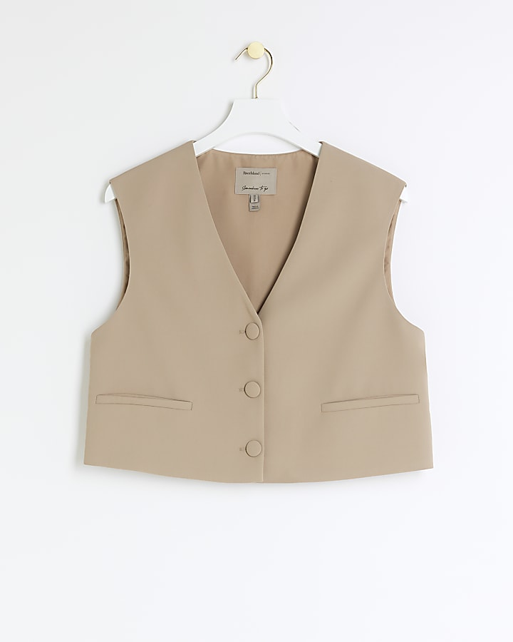 Beige Cropped Waistcoat