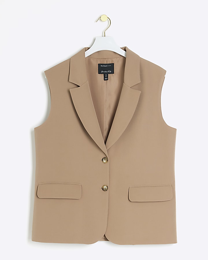 Beige boxy button up waistcoat