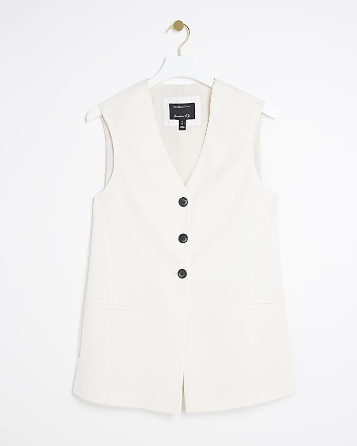 Cream Oversized Longline Waistcoat