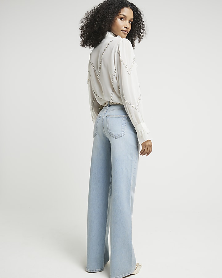 Light Blue high waisted wide leg jeans