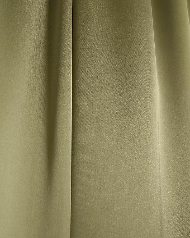 Khaki satin pull on wide leg trousers