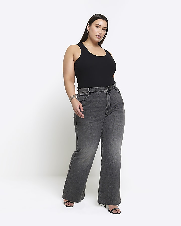 Plus black high waisted straight jeans