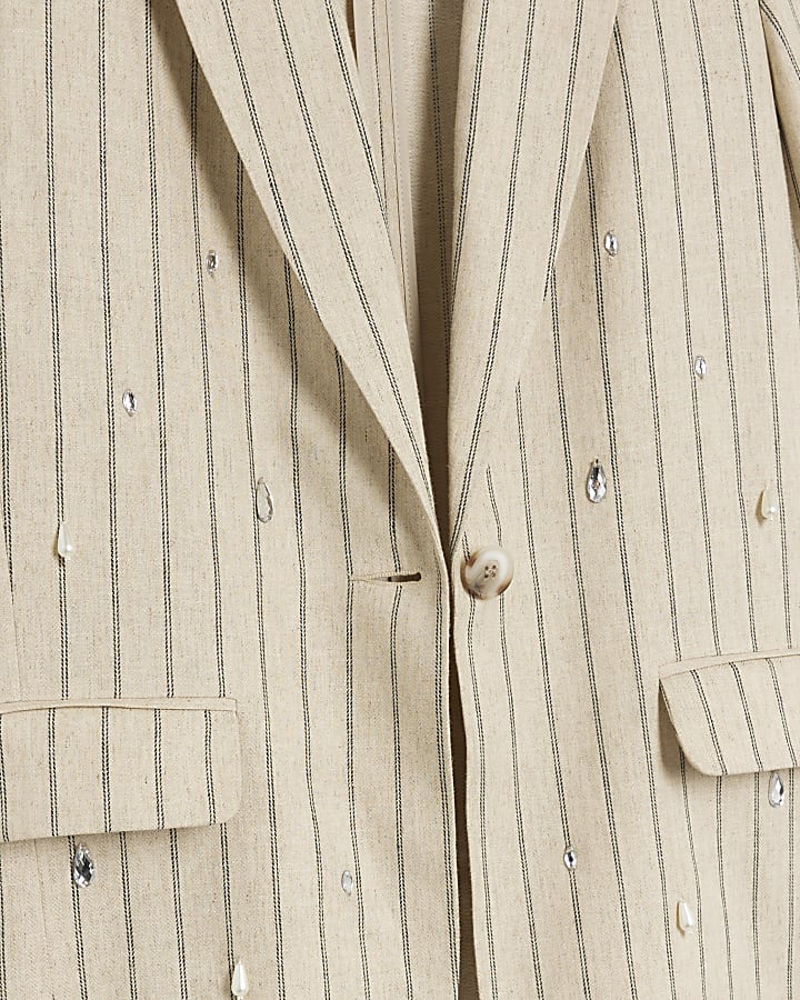 Petite Cream Stripe Embellished Blazer