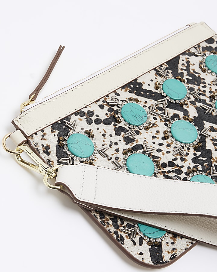 White leather embellished pouchette bag