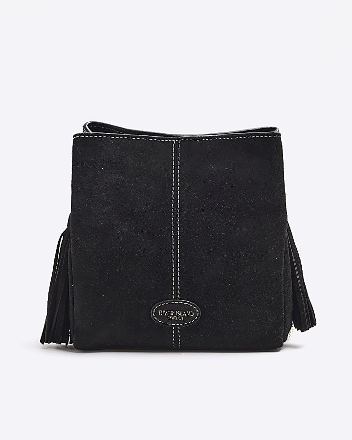 River island black suede bag sale