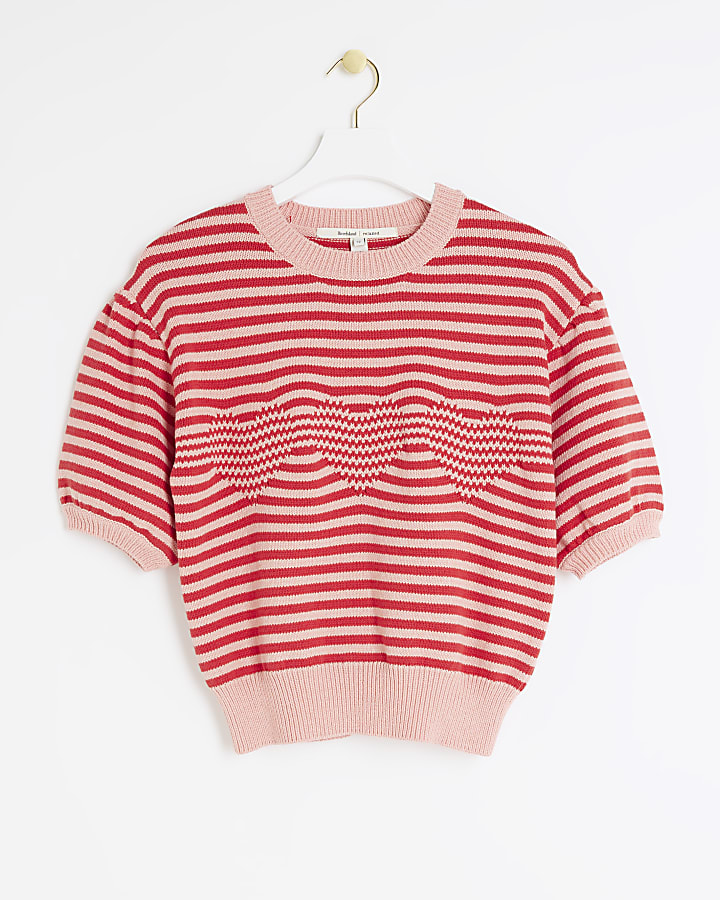 Pink stripe heart short sleeve jumper