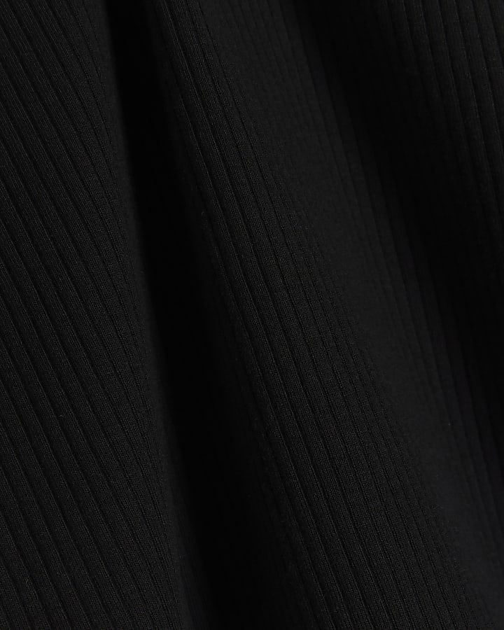 Black rib high neck tank top