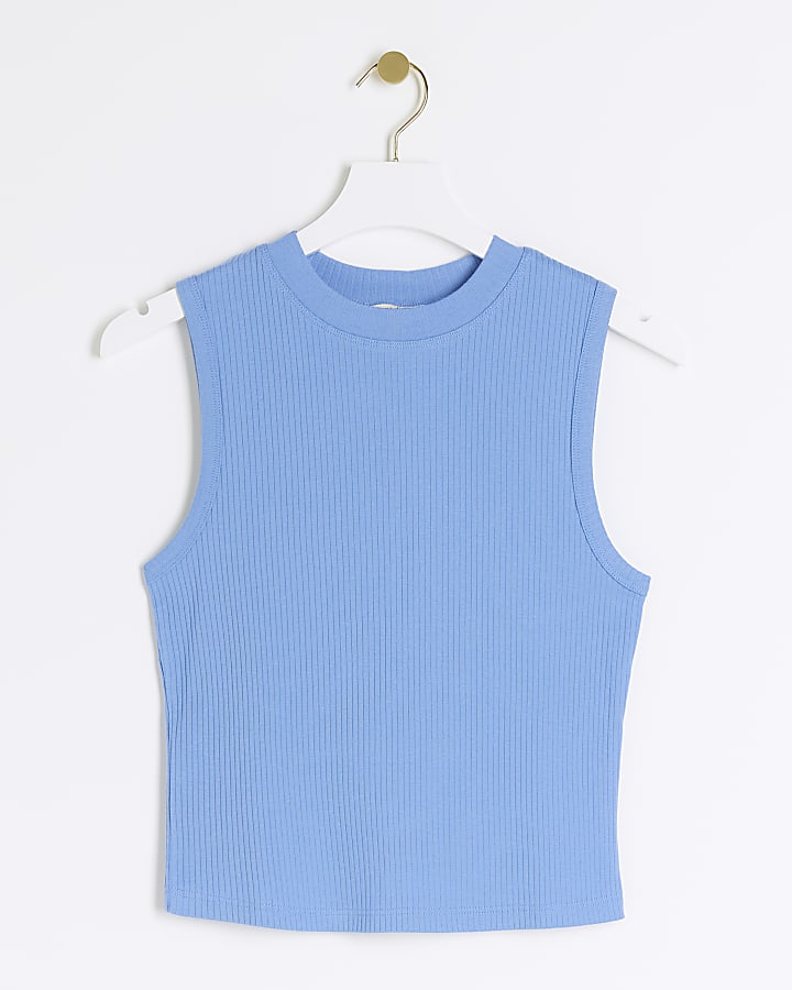 Blue ribbed tank top