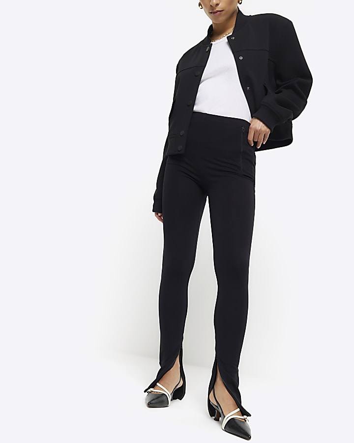 Petite black zip hem leggings