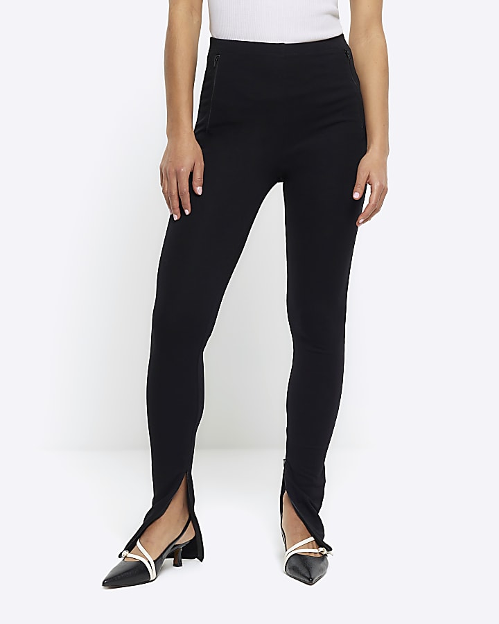 Petite black zip hem leggings