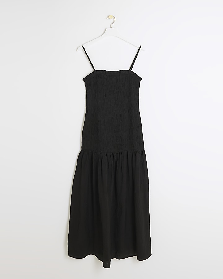 Black shirred bandeau maxi dress