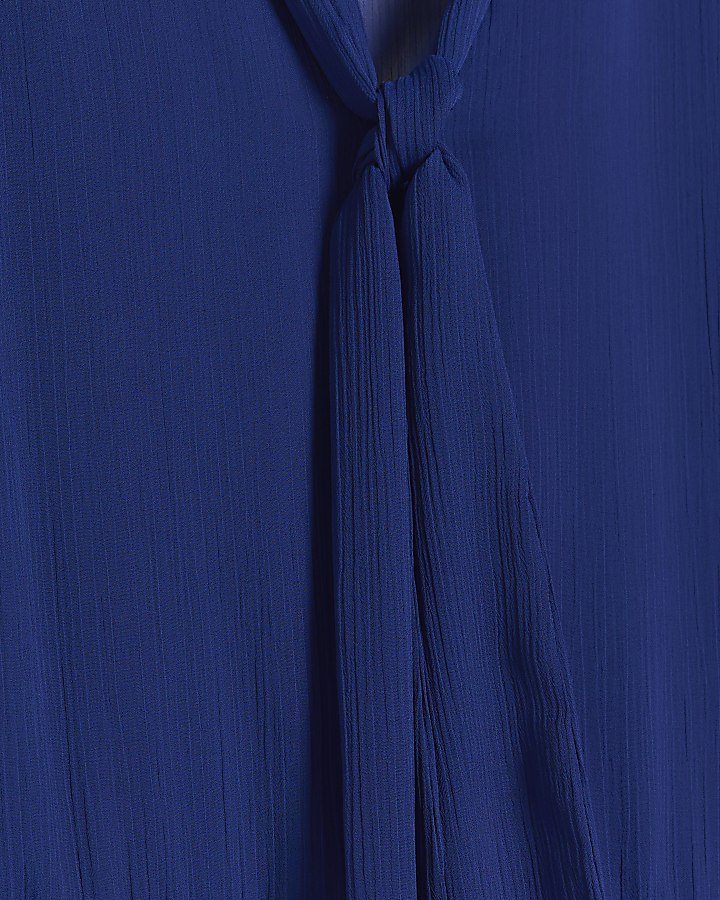 Plus blue chiffon tie neck swing maxi dress