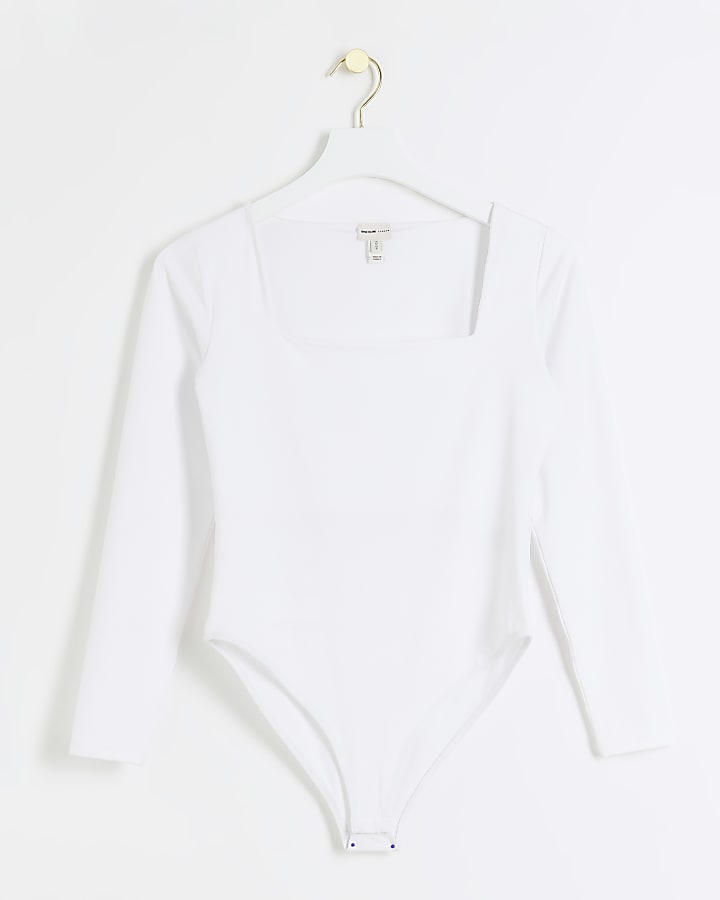 Petite white long sleeve bodysuit