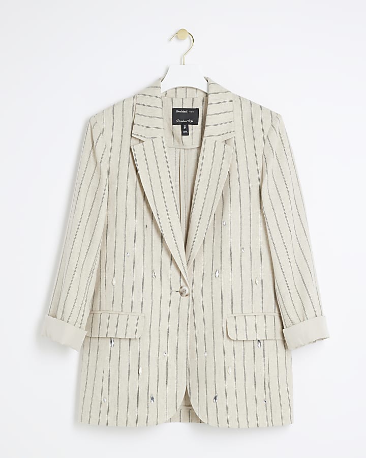 Cream stripe embellished blazer