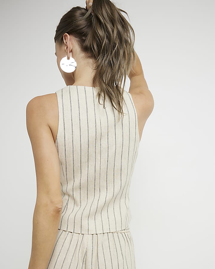 Cream Stripe Embellished Waistcoat