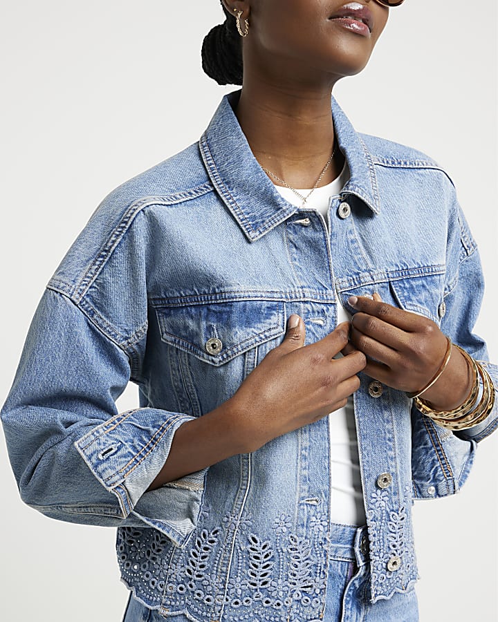 Blue broderie denim jacket