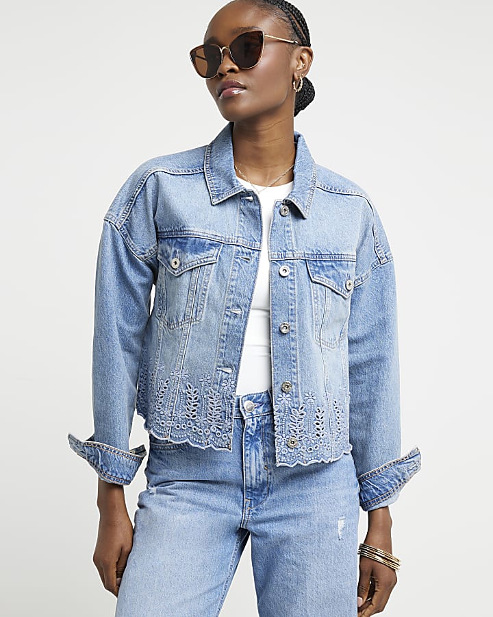 Blue broderie denim jacket