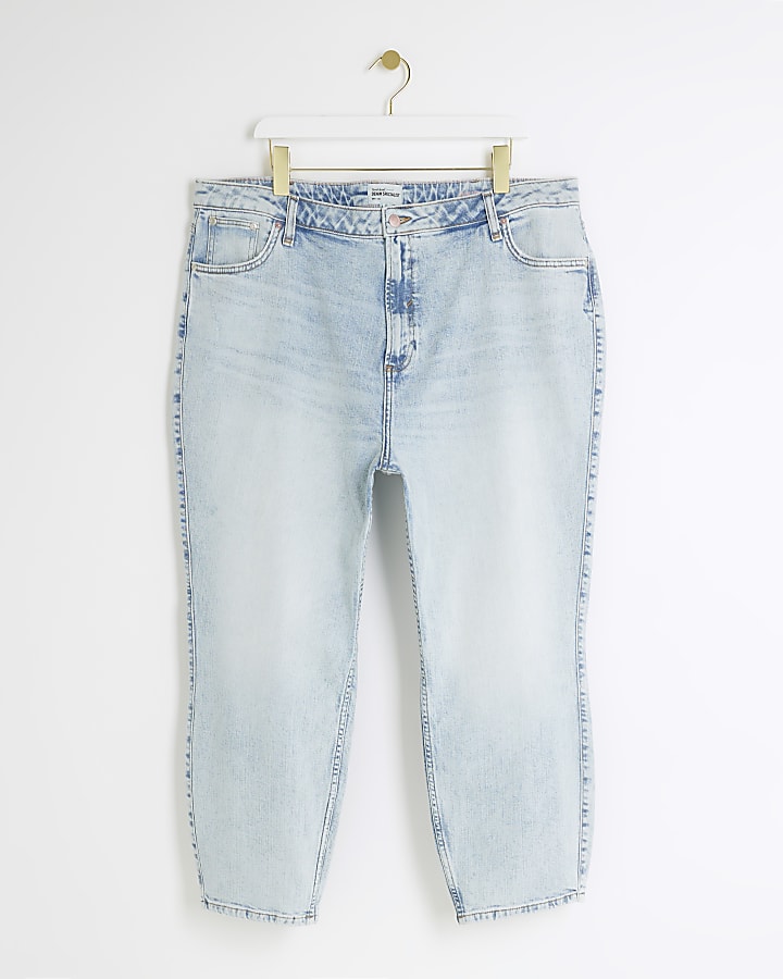 Plus blue high waisted slim straight jeans