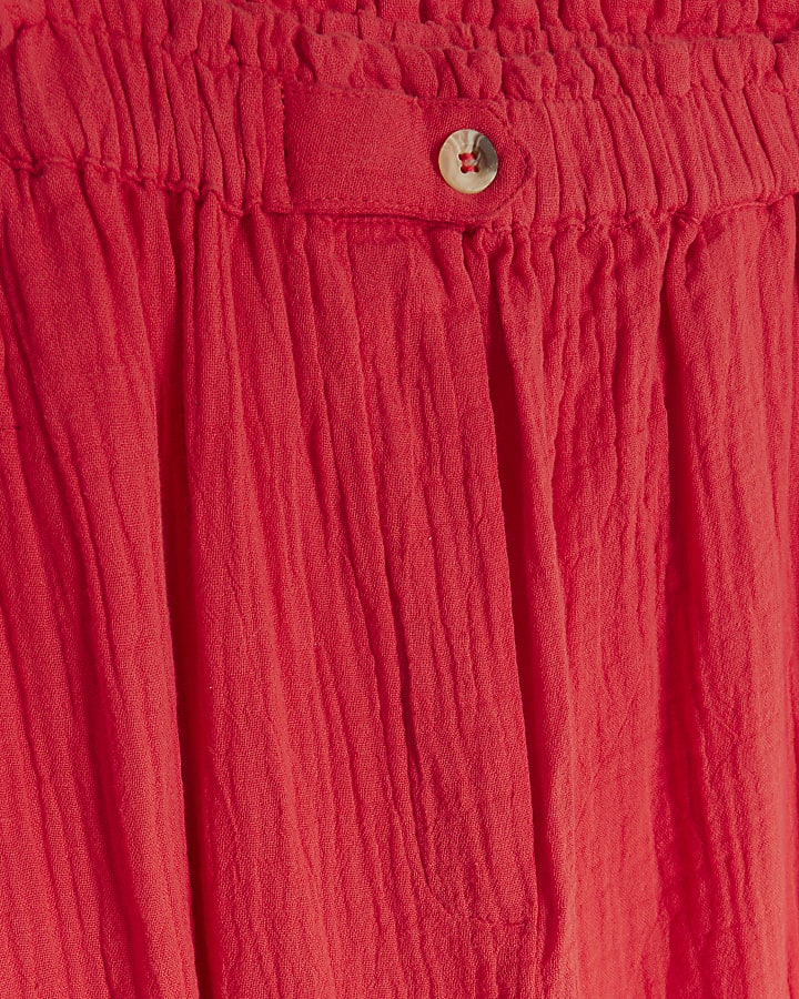 Red textured wide leg trousers