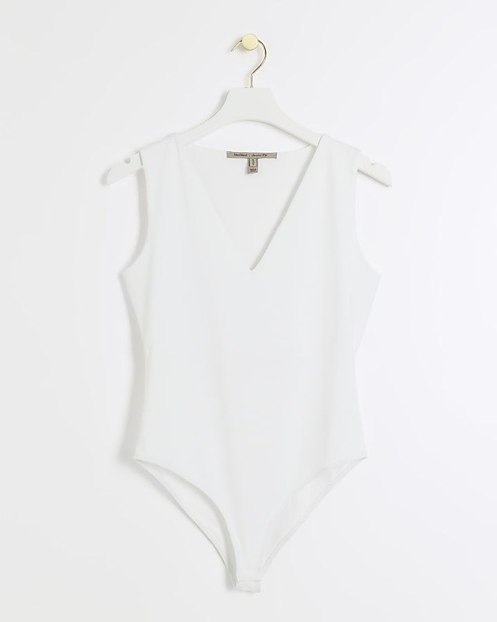 White V neck bodysuit