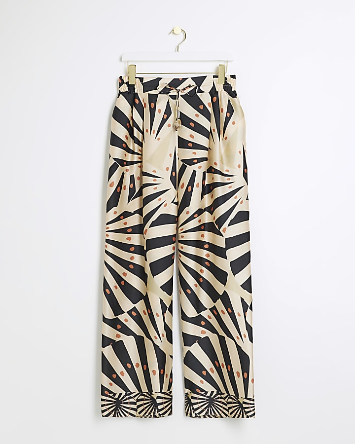 Stone satin stripe wide leg trousers