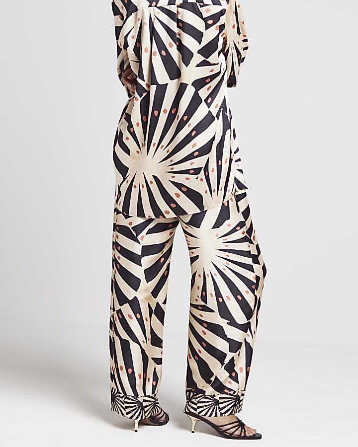 Stone satin stripe wide leg trousers