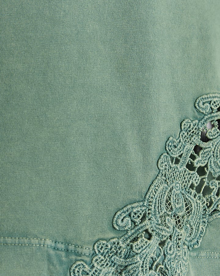 Green lace panel t-shirt