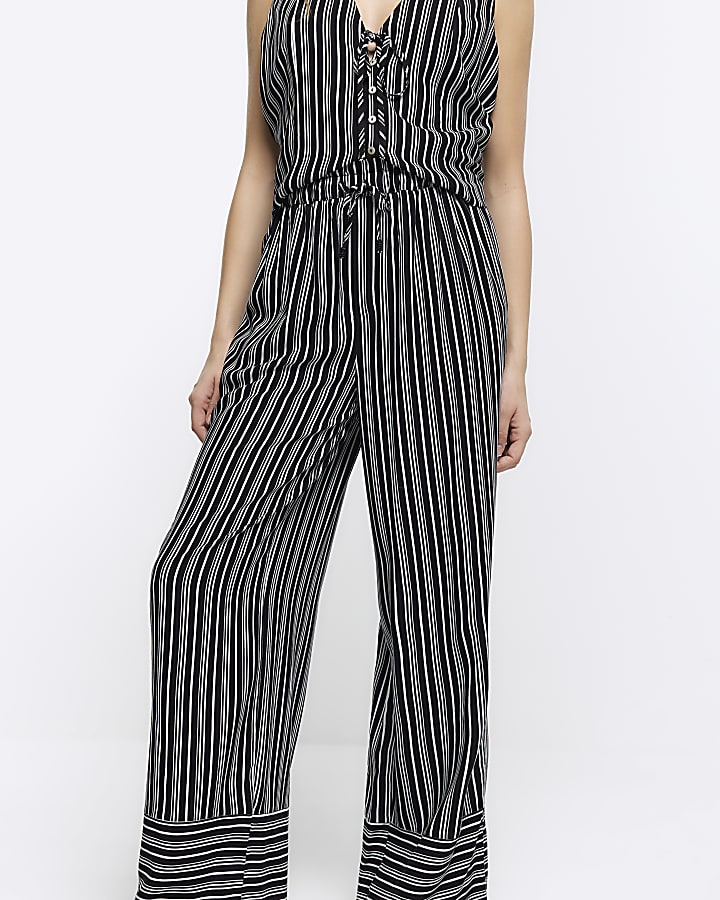 Black stripe wide leg trousers