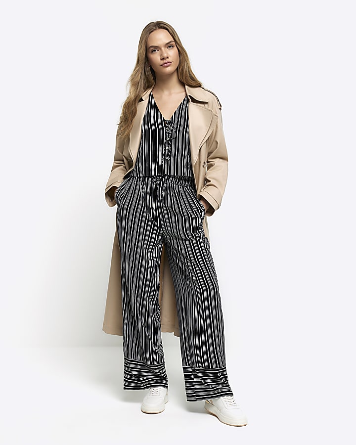 Black stripe wide leg trousers