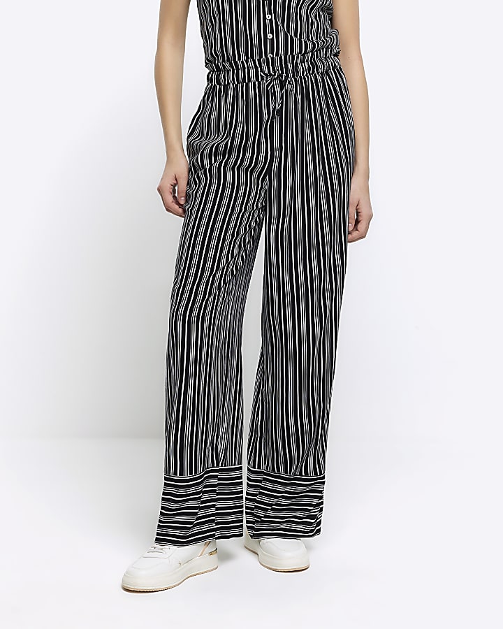 Black stripe wide leg trousers