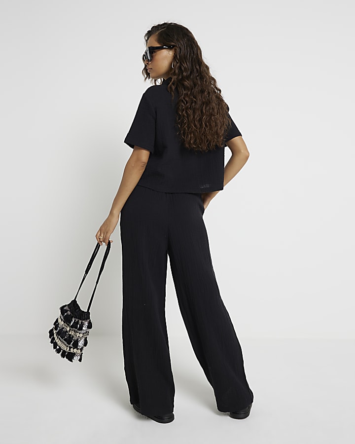 Petite Black Textured Trousers