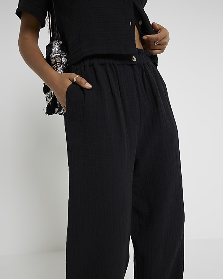 Petite Black Textured Trousers