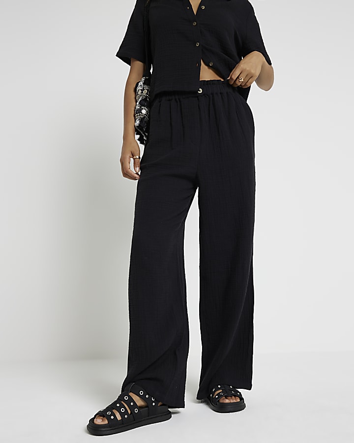 Petite Black Textured Trousers