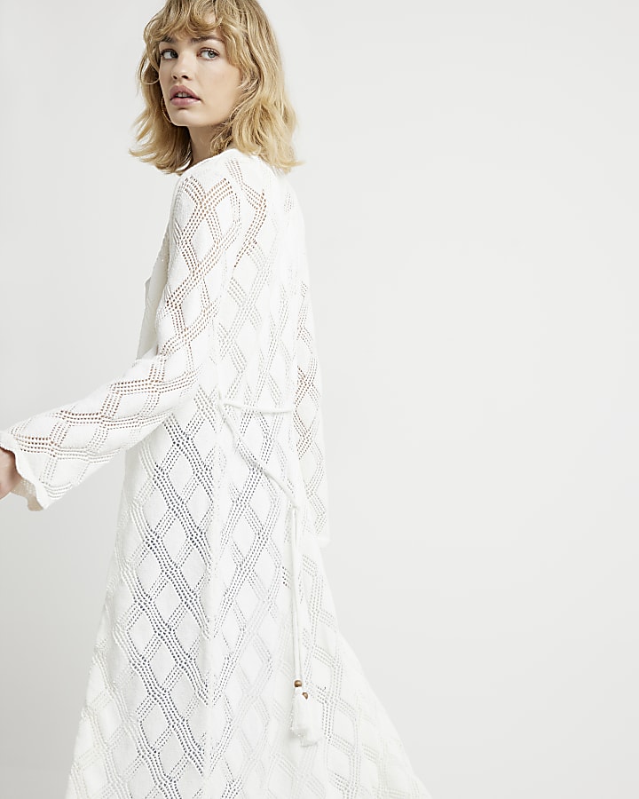 White crochet maxi cardigan