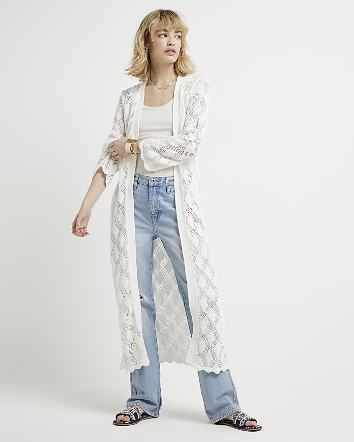 White crochet maxi cardigan