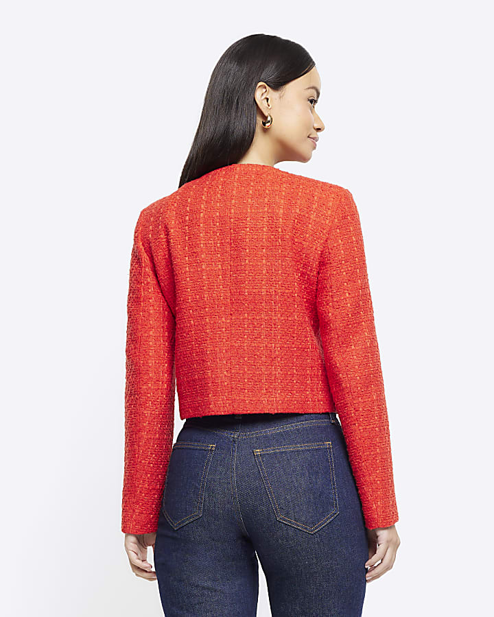 Red Boucle Crop Trophy Jacket