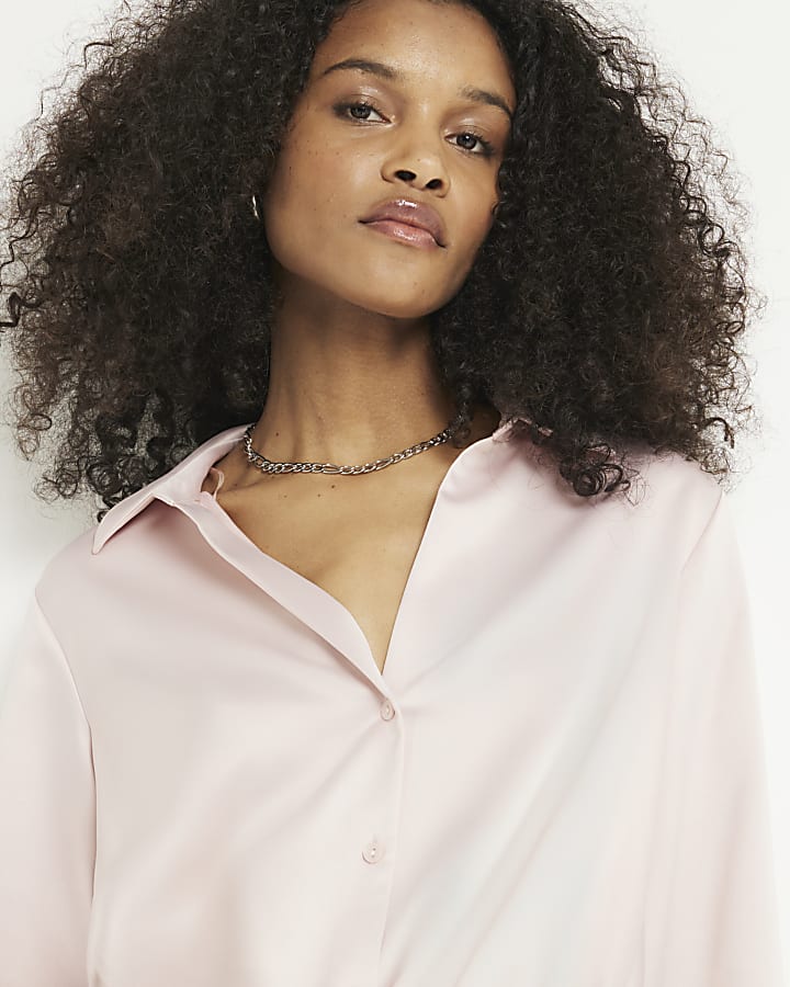 Pink Satin Wrap Shirt