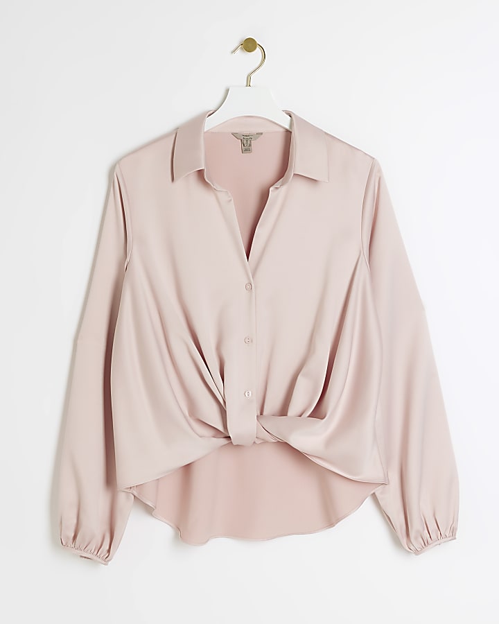 Pink Satin Wrap Shirt