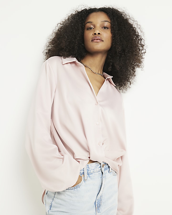 Pink Satin Wrap Shirt